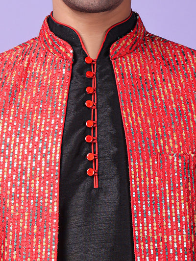 Hangup Men's Partywear Red Nehru