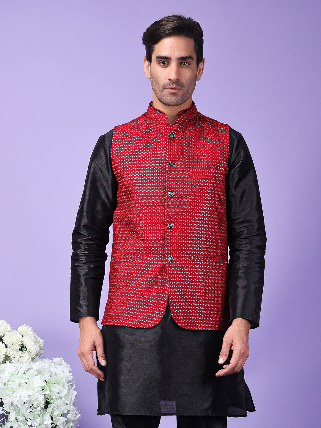 Hangup Men's Partywear Maroon Nehru