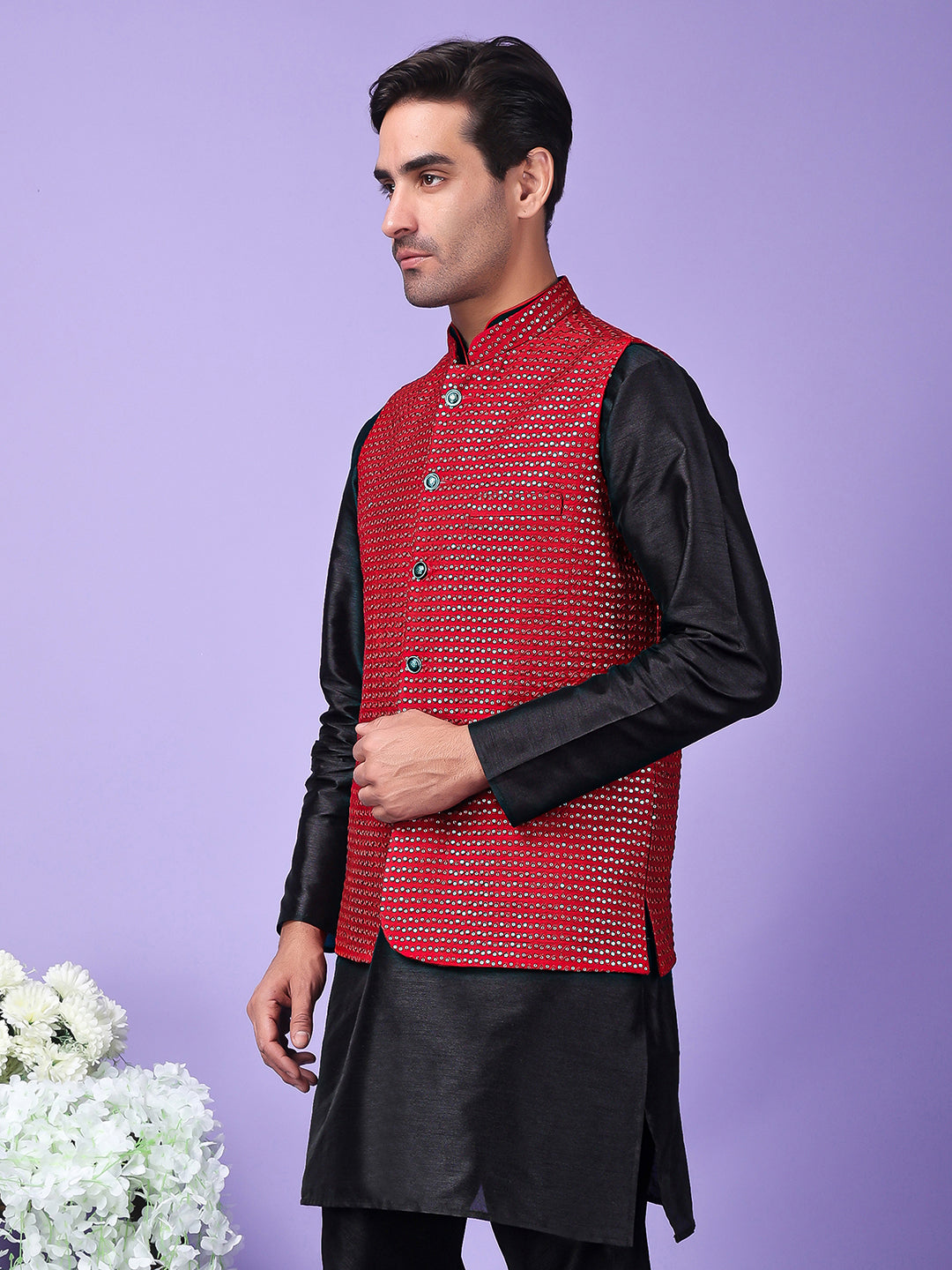 Hangup Men's Partywear Maroon Nehru