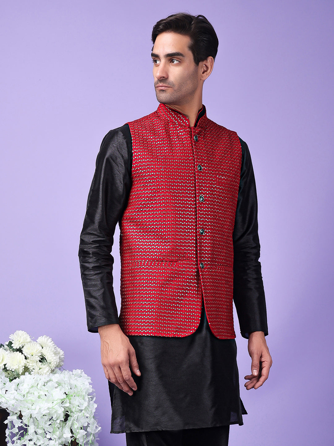 Hangup Men's Partywear Maroon Nehru