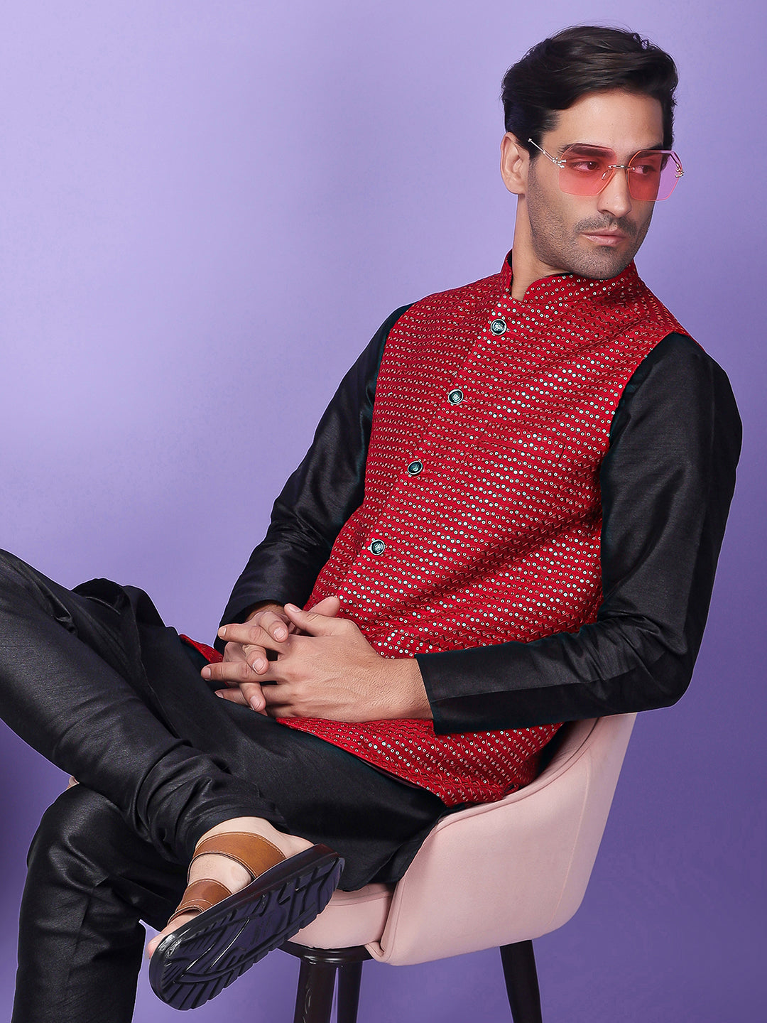 Hangup Men's Partywear Maroon Nehru