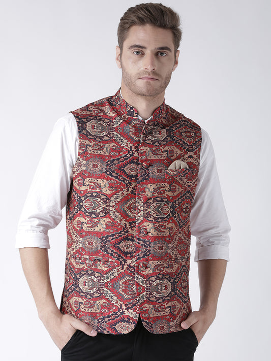 Hangup Men's Print Blend Formal WaistCoat