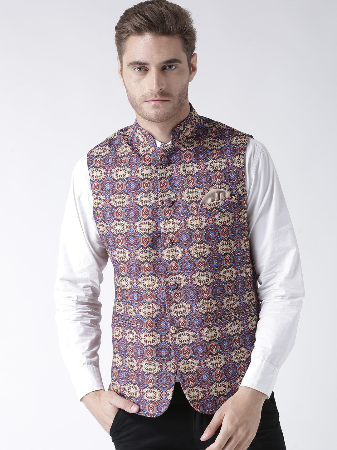 Hangup Men's Print Blend Formal WaistCoat