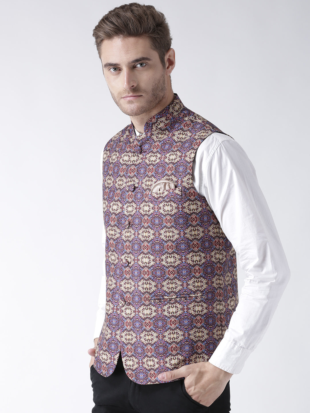 Hangup Men's Print Blend Formal WaistCoat