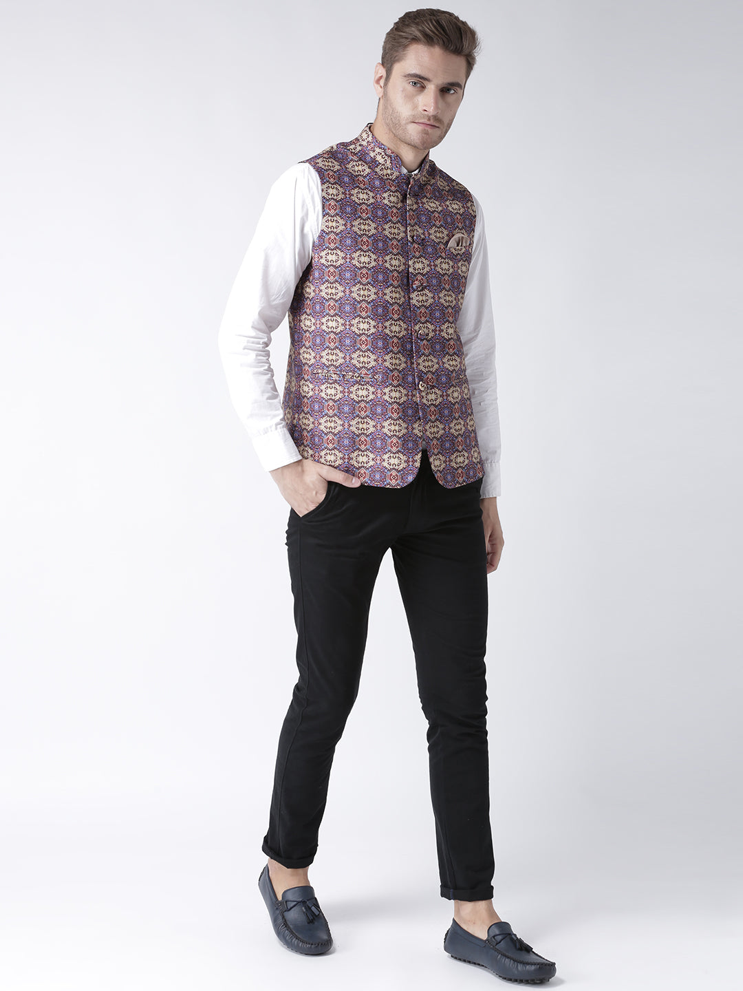 Hangup Men's Print Blend Formal WaistCoat