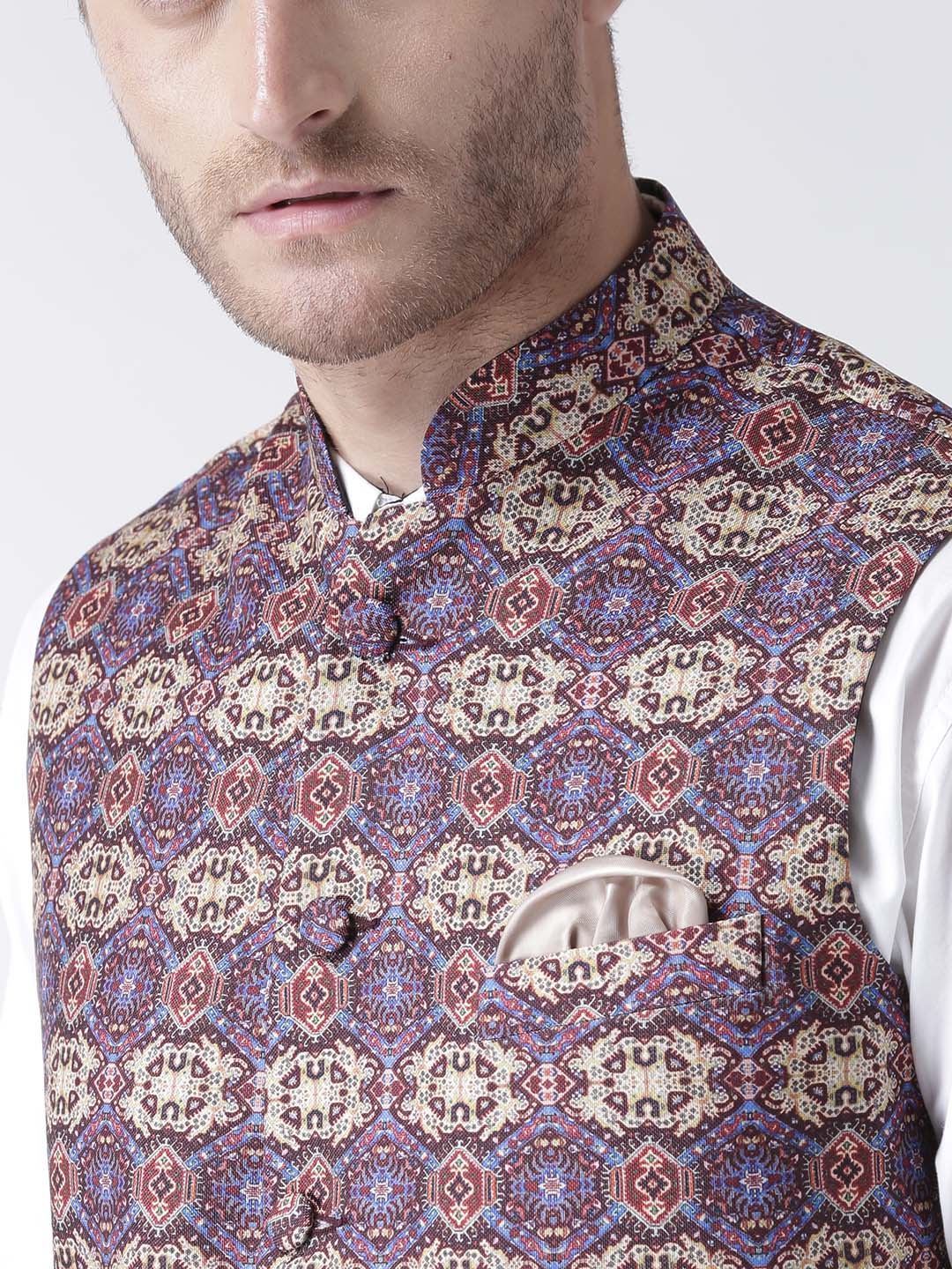 Hangup Men's Print Blend Formal WaistCoat