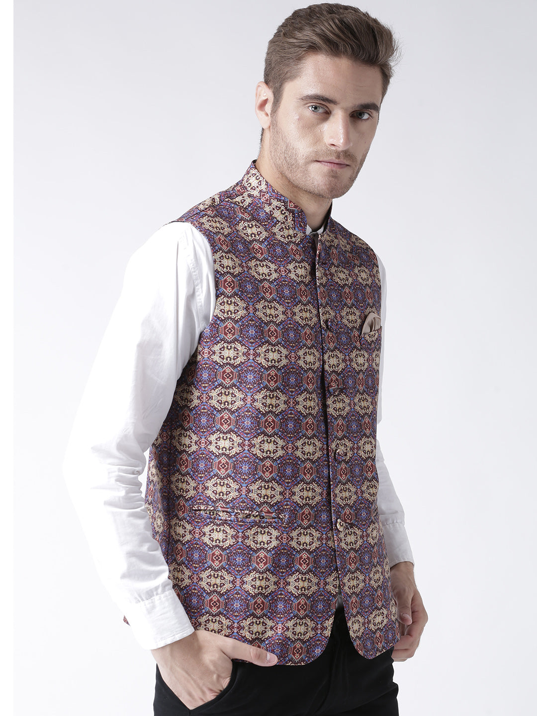 Hangup Men's Print Blend Formal WaistCoat