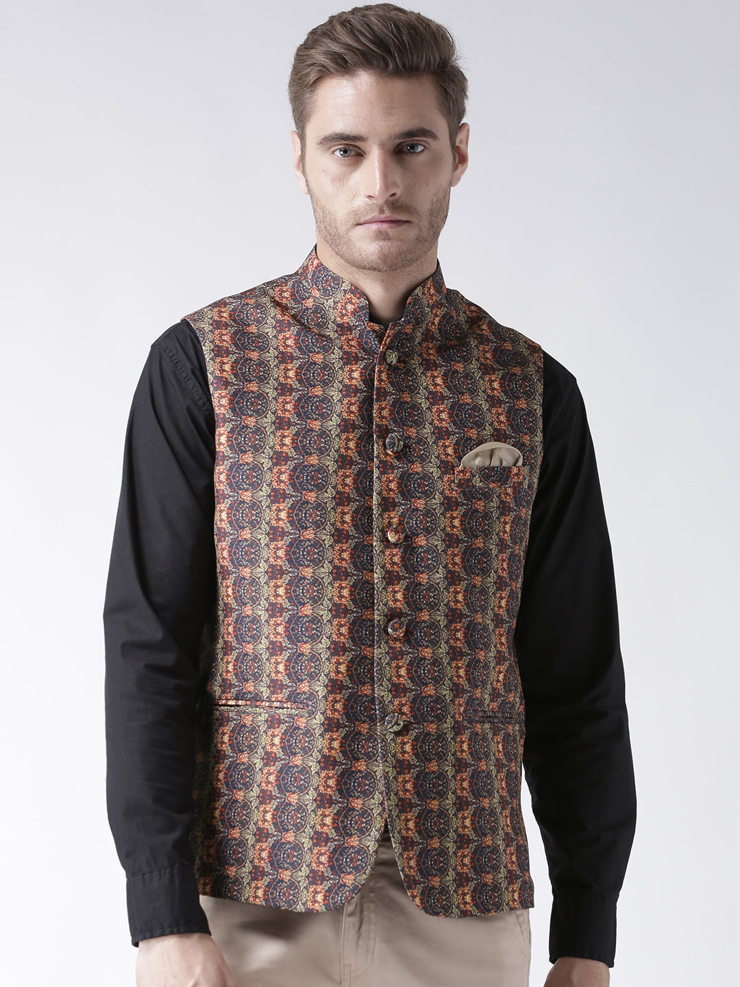 Hangup Men's Print Blend Formal WaistCoat