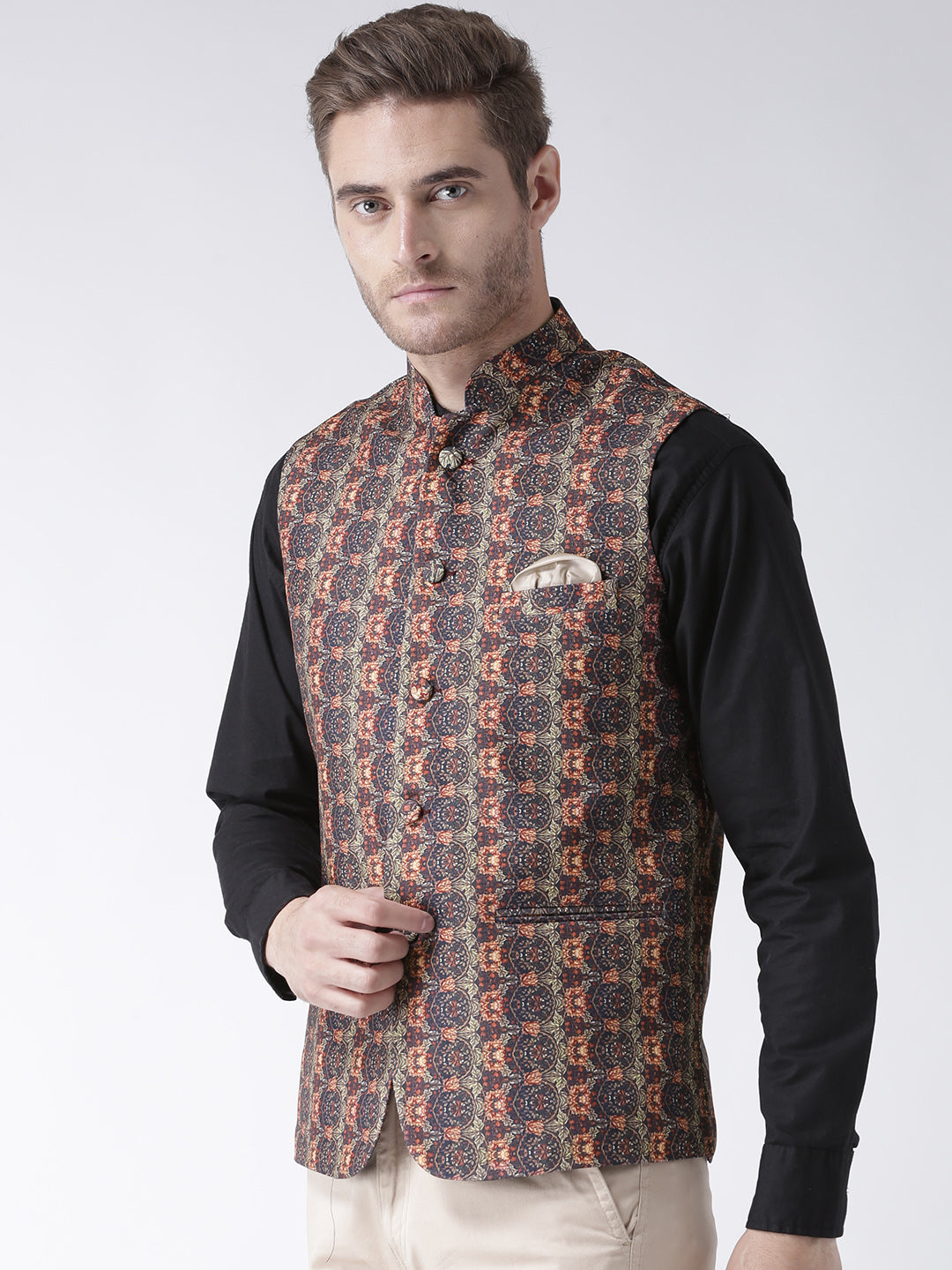 Hangup Men's Print Blend Formal WaistCoat