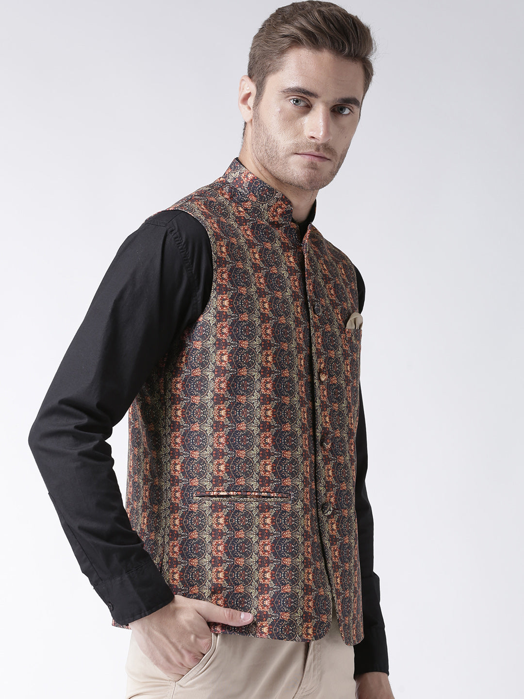 Hangup Men's Print Blend Formal WaistCoat