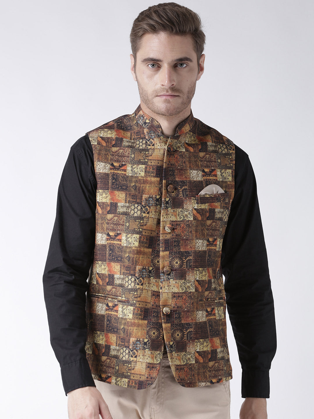 Hangup Men's Print Blend Formal WaistCoat