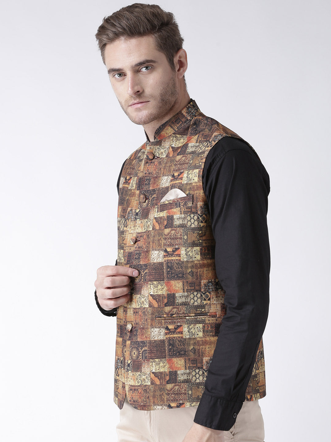 Hangup Men's Print Blend Formal WaistCoat