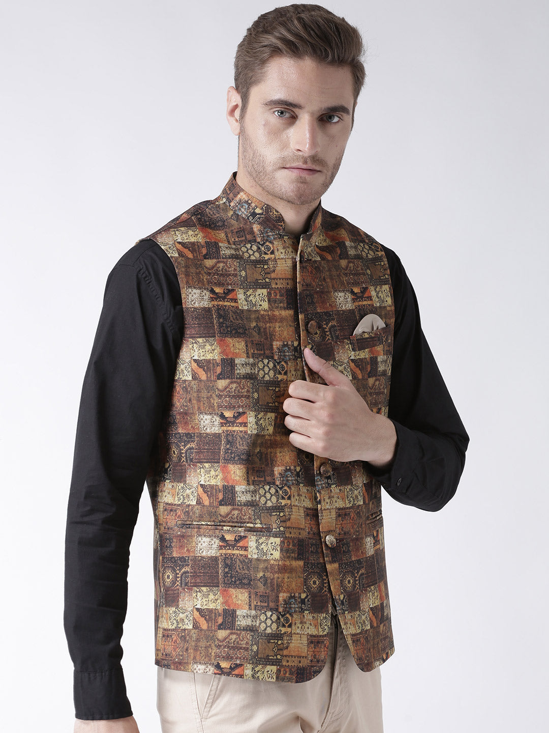 Hangup Men's Print Blend Formal WaistCoat