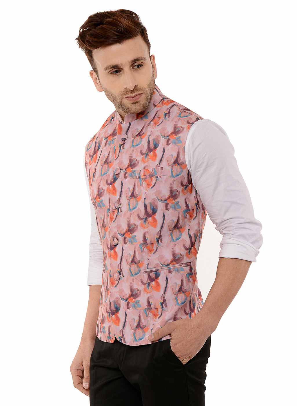 Hangup Men's Printed Blend Party WaistCoat