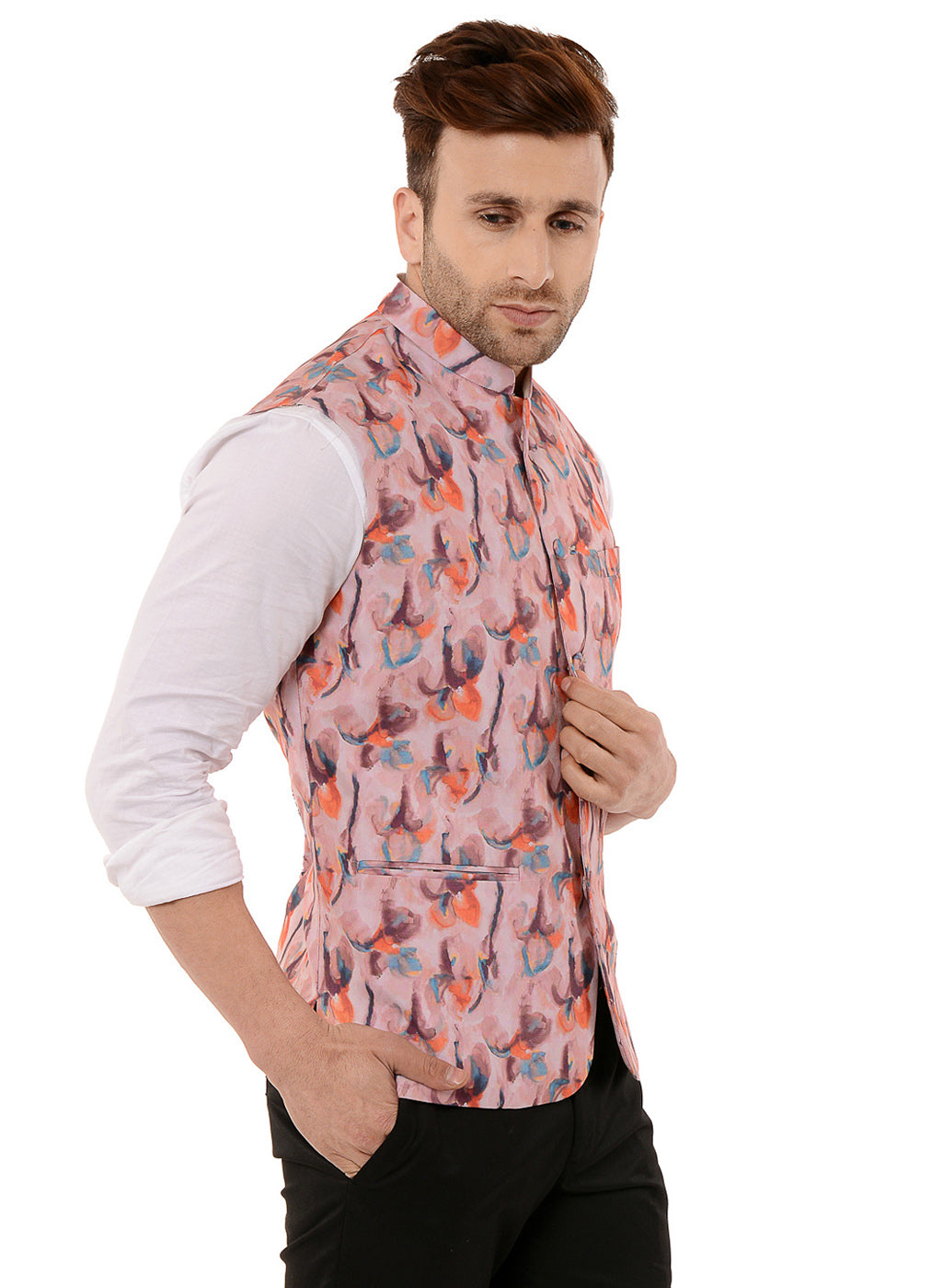 Hangup Men's Printed Blend Party WaistCoat