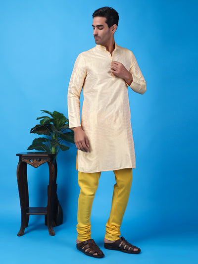 Hangup Men Partywear Weaved  OffWhite Kurta Pyjama Set