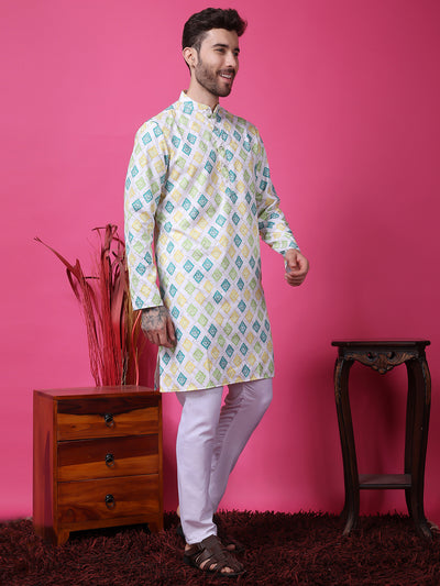 Hangup Men Partywear Embroidered  White Kurta Pyjama Set