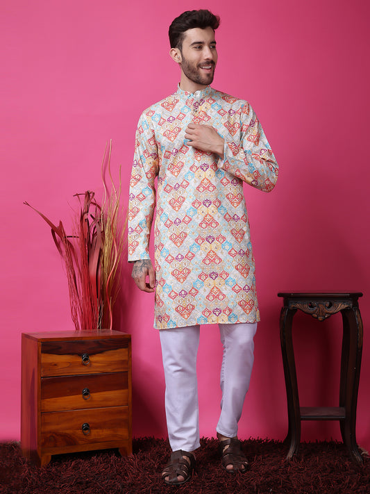 Hangup Men Partywear Embroidered  Multi color Kurta Pyjama Set