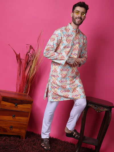 Hangup Men Partywear Embroidered  Multi color Kurta Pyjama Set