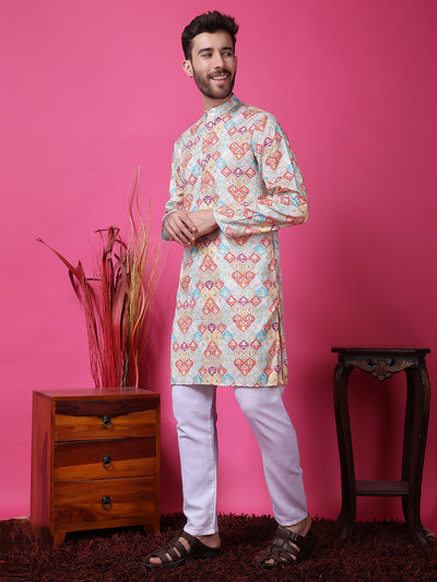 Hangup Men Partywear Embroidered  Multi color Kurta Pyjama Set