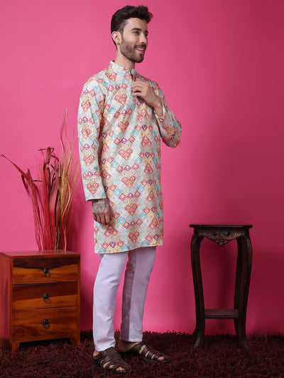 Hangup Men Partywear Embroidered  Multi color Kurta Pyjama Set