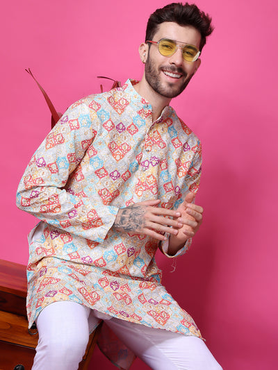 Hangup Men Partywear Embroidered  Multi color Kurta Pyjama Set
