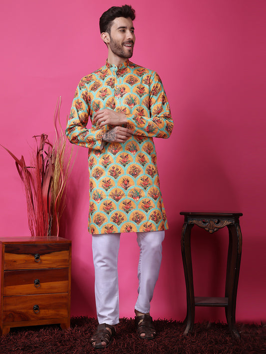 Hangup Men Partywear Embroidered  Multi color Kurta Pyjama Set