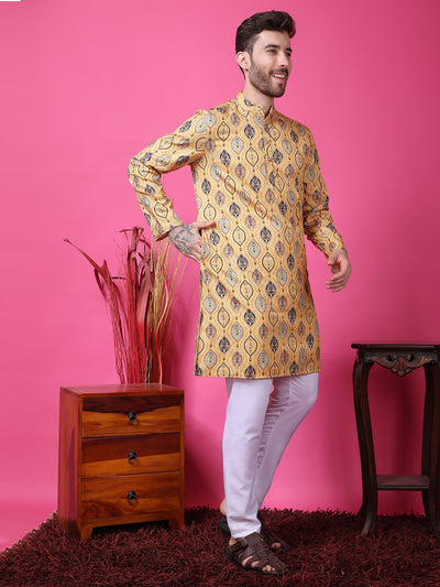 Hangup Men Partywear Embroidered  Golden  Kurta Pyjama Set