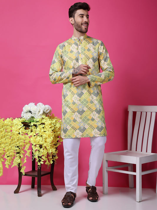 Hangup Men Partywear Embroidered  Multi color Kurta Pyjama Set