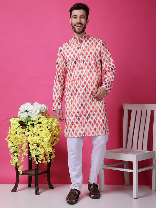 Hangup Men Partywear Embroidered  White Kurta Pyjama Set