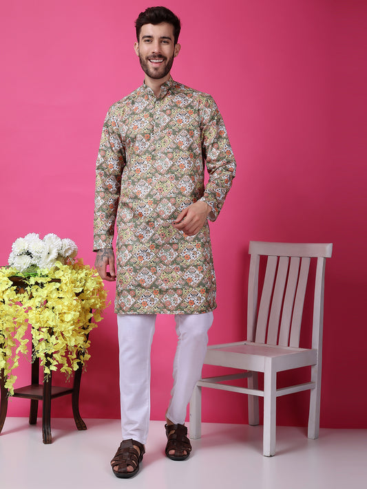 Hangup Men Partywear Embroidered  Multi color Kurta Pyjama Set