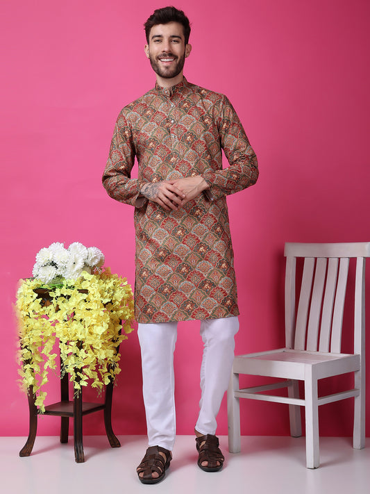 Hangup Men Partywear Embroidered  Multi color Kurta Pyjama Set