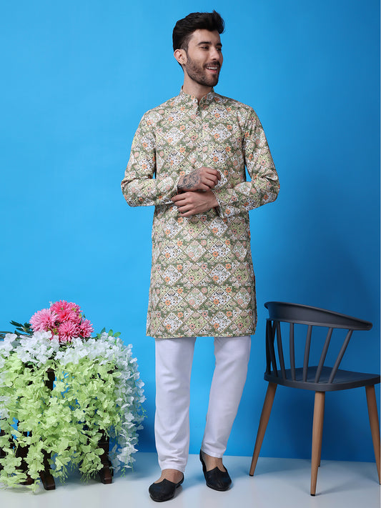 Hangup Men Partywear Embroidered  Multi color Kurta Pyjama Set