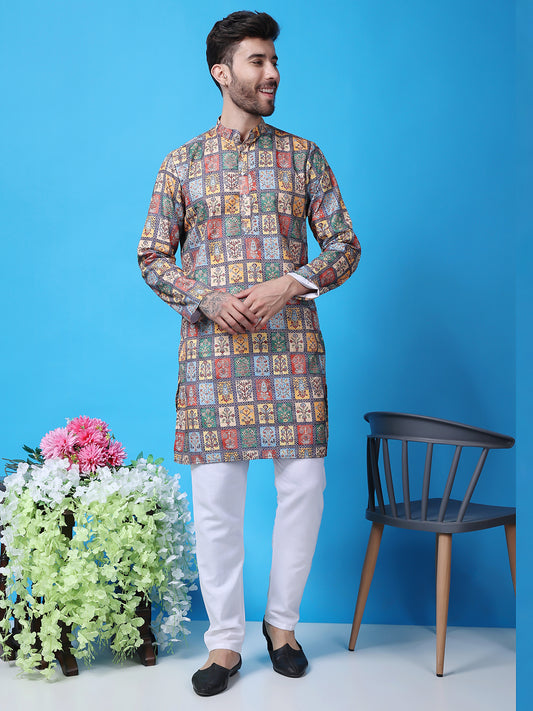 Hangup Men Partywear Embroidered  Multi color Kurta Pyjama Set