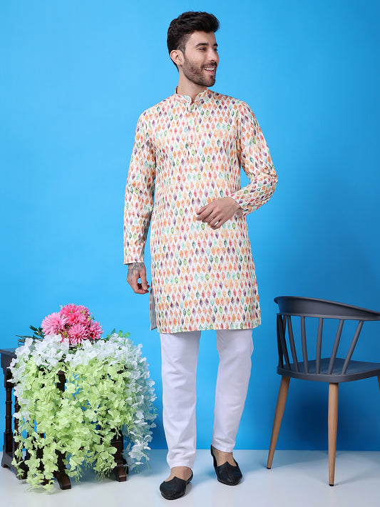 Hangup Men Partywear Embroidered  Multi color Kurta Pyjama Set