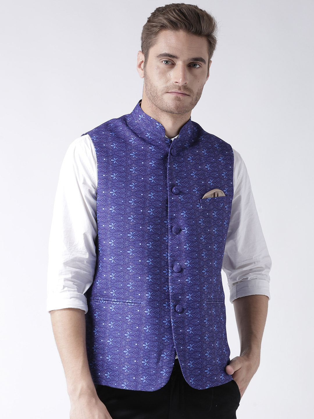 Hangup Men's Print Blend Formal WaistCoat