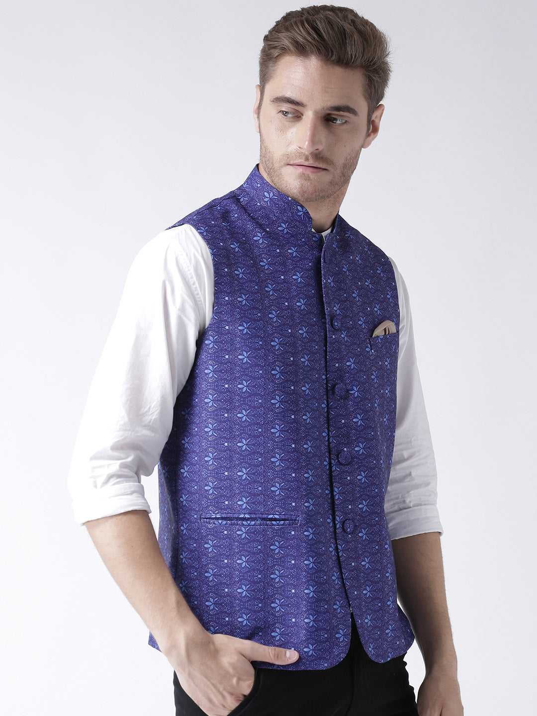 Hangup Men's Print Blend Formal WaistCoat