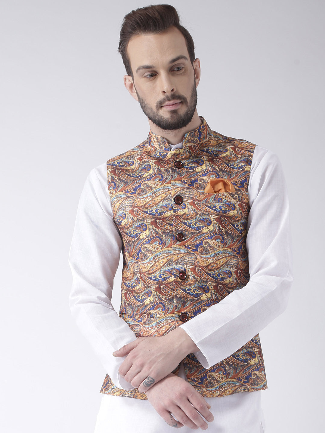 Hangup Men's Print Blend Formal WaistCoat