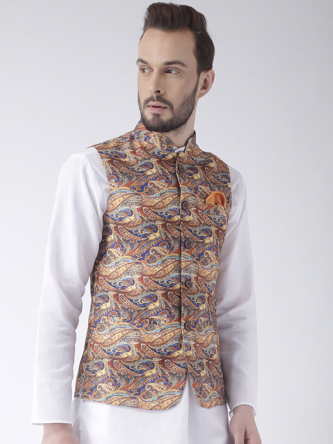 Hangup Men's Print Blend Formal WaistCoat