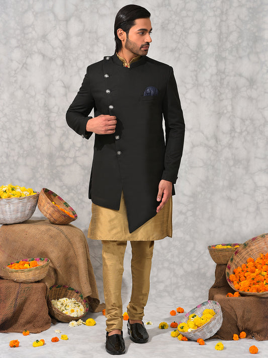 Hangup Men's Ethnic Indo Sherwani with Kurta Pyjama Set