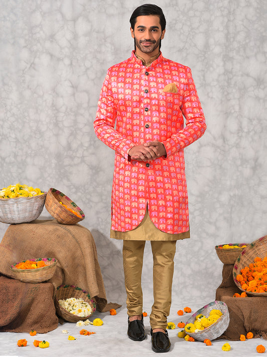 Hangup Men's Ethnic Indo Sherwani with Kurta Pyjama Set