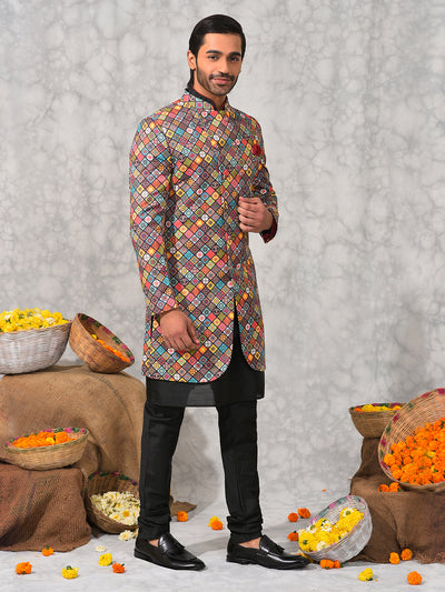 Hangup Men's Ethnic Indo Sherwani with Kurta Pyjama Set