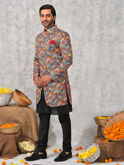 Hangup Men's Ethnic Indo Sherwani with Kurta Pyjama Set