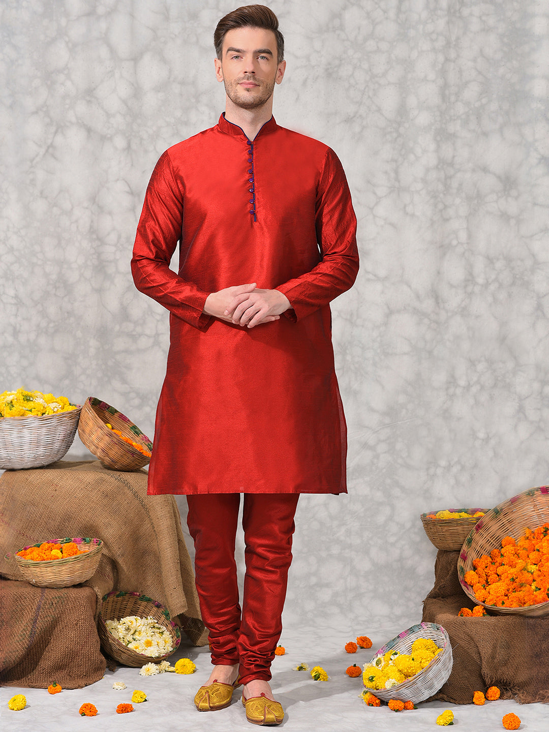 Hangup Men's Ethnic Indo Sherwani with Kurta Pyjama Set