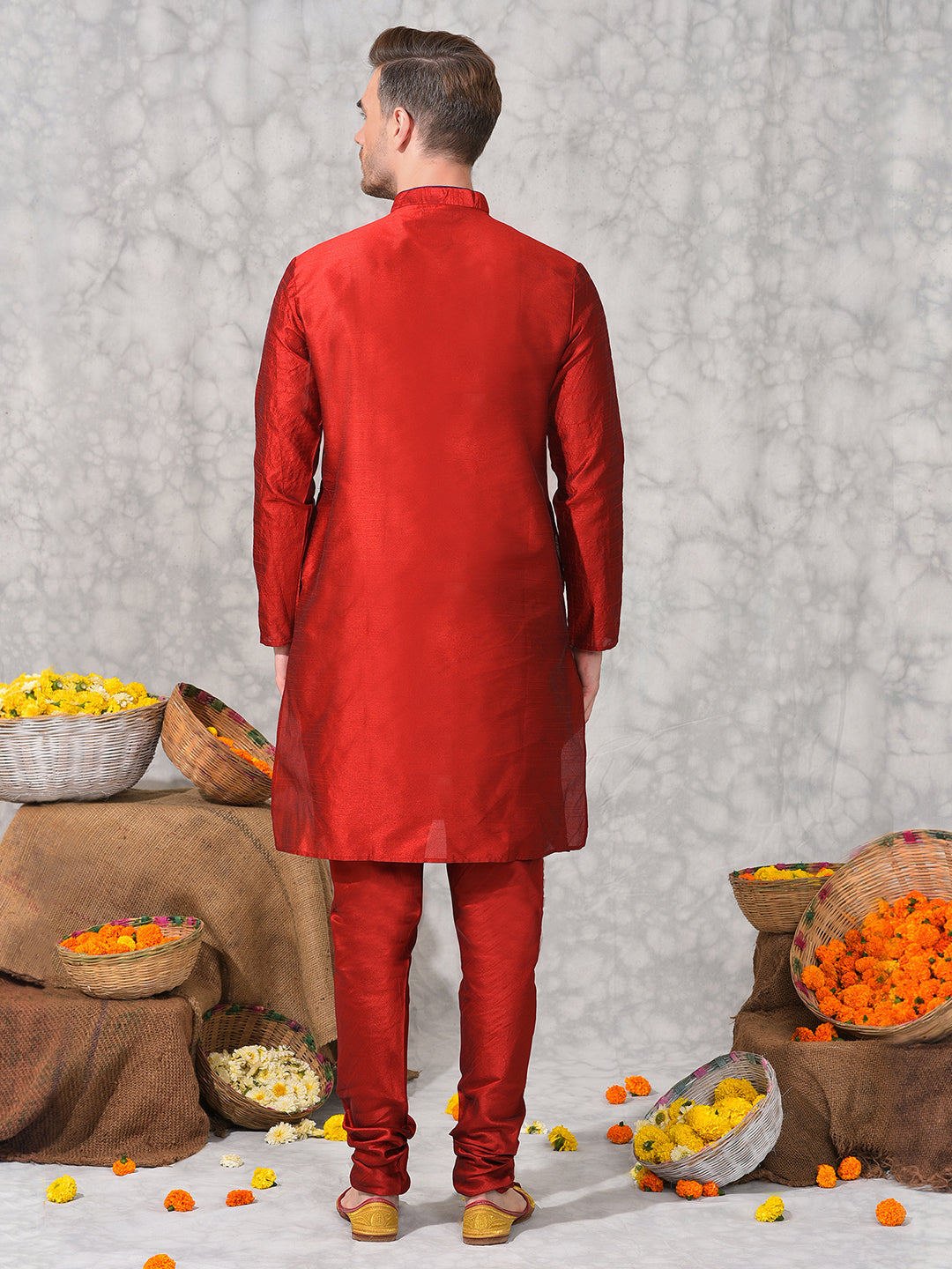 Hangup Men's Ethnic Indo Sherwani with Kurta Pyjama Set