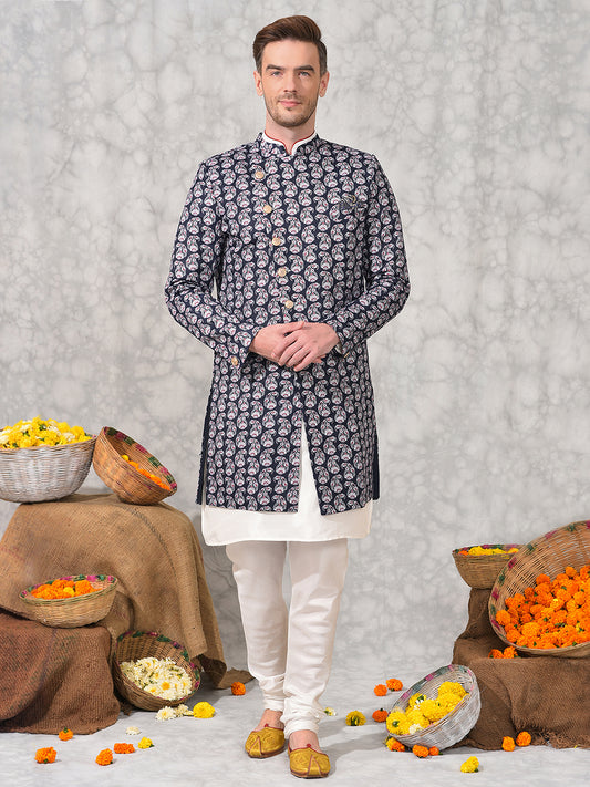 Hangup Men's Ethnic Indo Sherwani with Kurta Pyjama Set