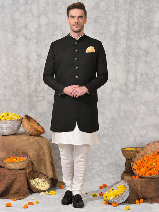 Hangup Men's Ethnic Indo Sherwani with Kurta Pyjama Set