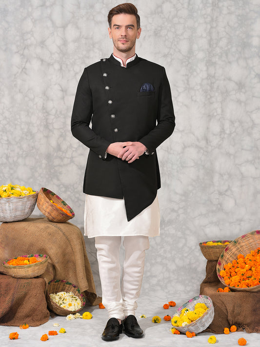 Hangup Men's Ethnic Indo Sherwani with Kurta Pyjama Set