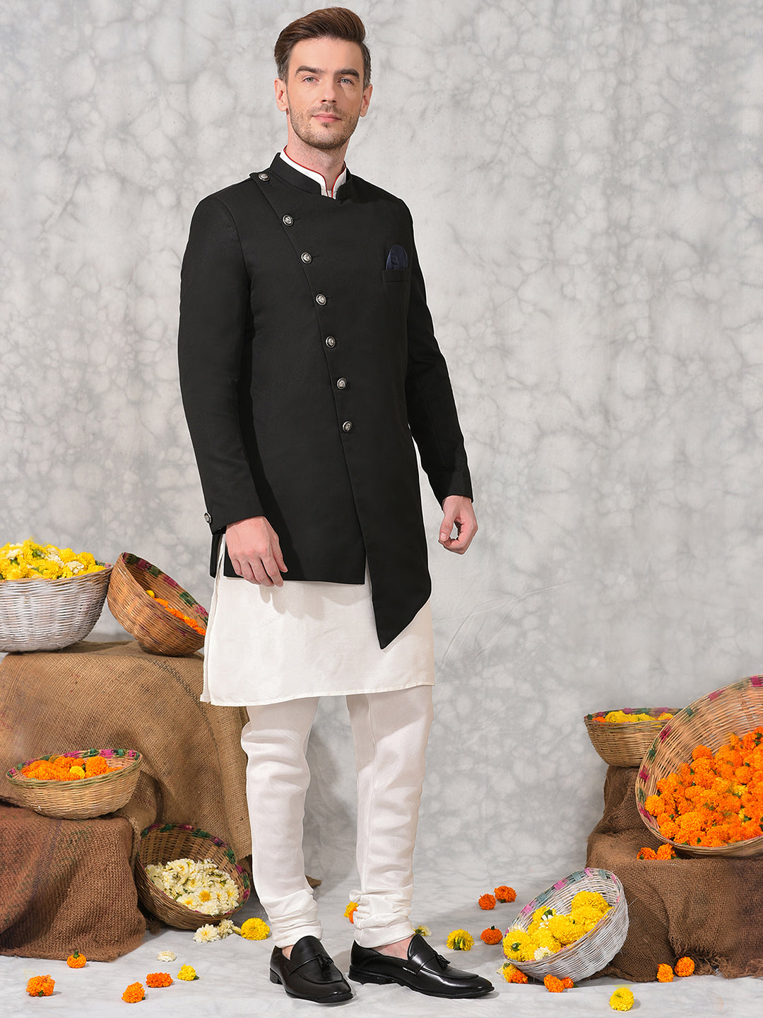 Hangup Men's Ethnic Indo Sherwani with Kurta Pyjama Set