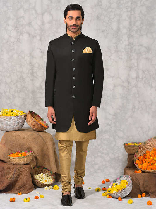 Hangup Men's Ethnic Indo Sherwani with Kurta Pyjama Set